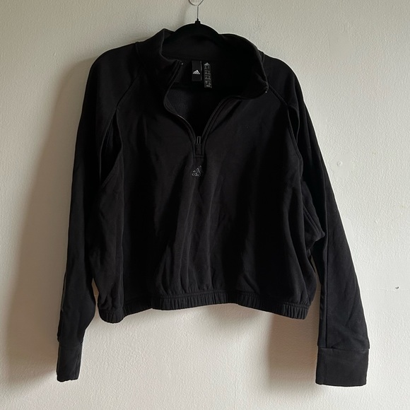 Adidas Black Relaxed Fit 1/2 Zipped Athletic Sweater - Picture 1 of 7